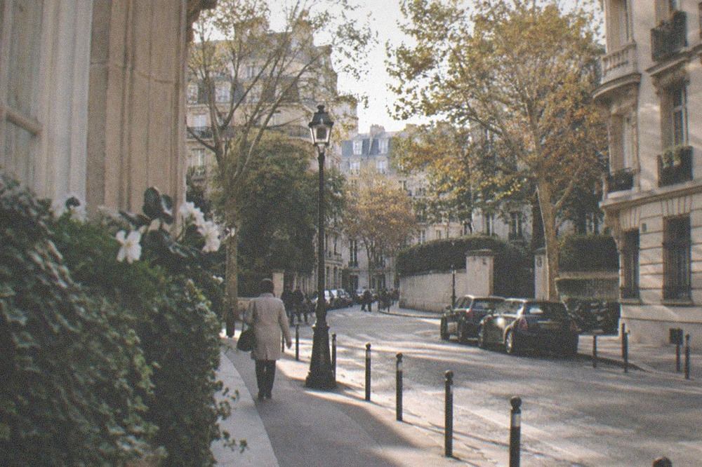 A calm residential street corner in the 16th arrondissement of Paris