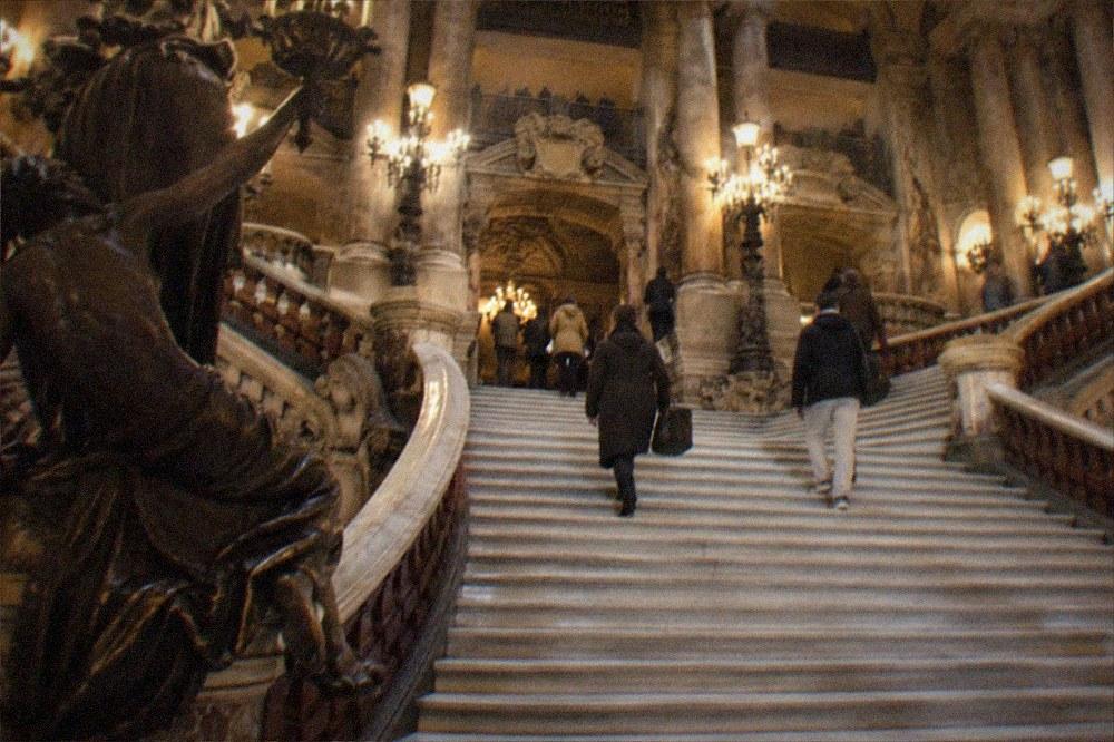 The Palais Garnier grand staircase in gold and marble